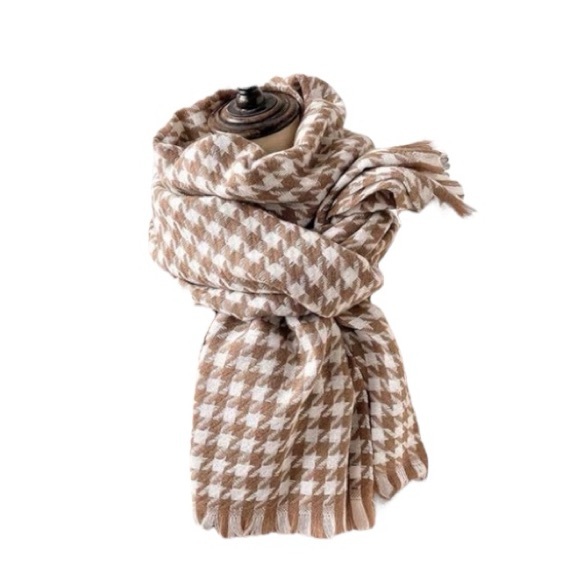 Time And Tru Brown Strip Houndstooth Blanket Wrap - Picture 2 of 10